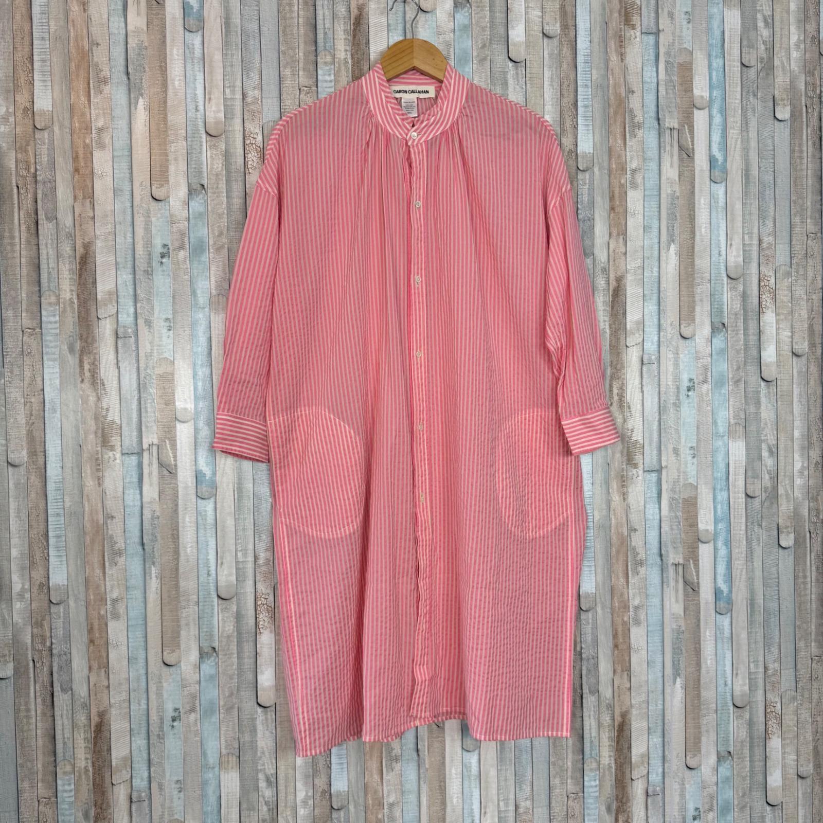 Caron Callahan Aurora Dress Pink Stripe Cotton Oversized Shirt Dress Midi S